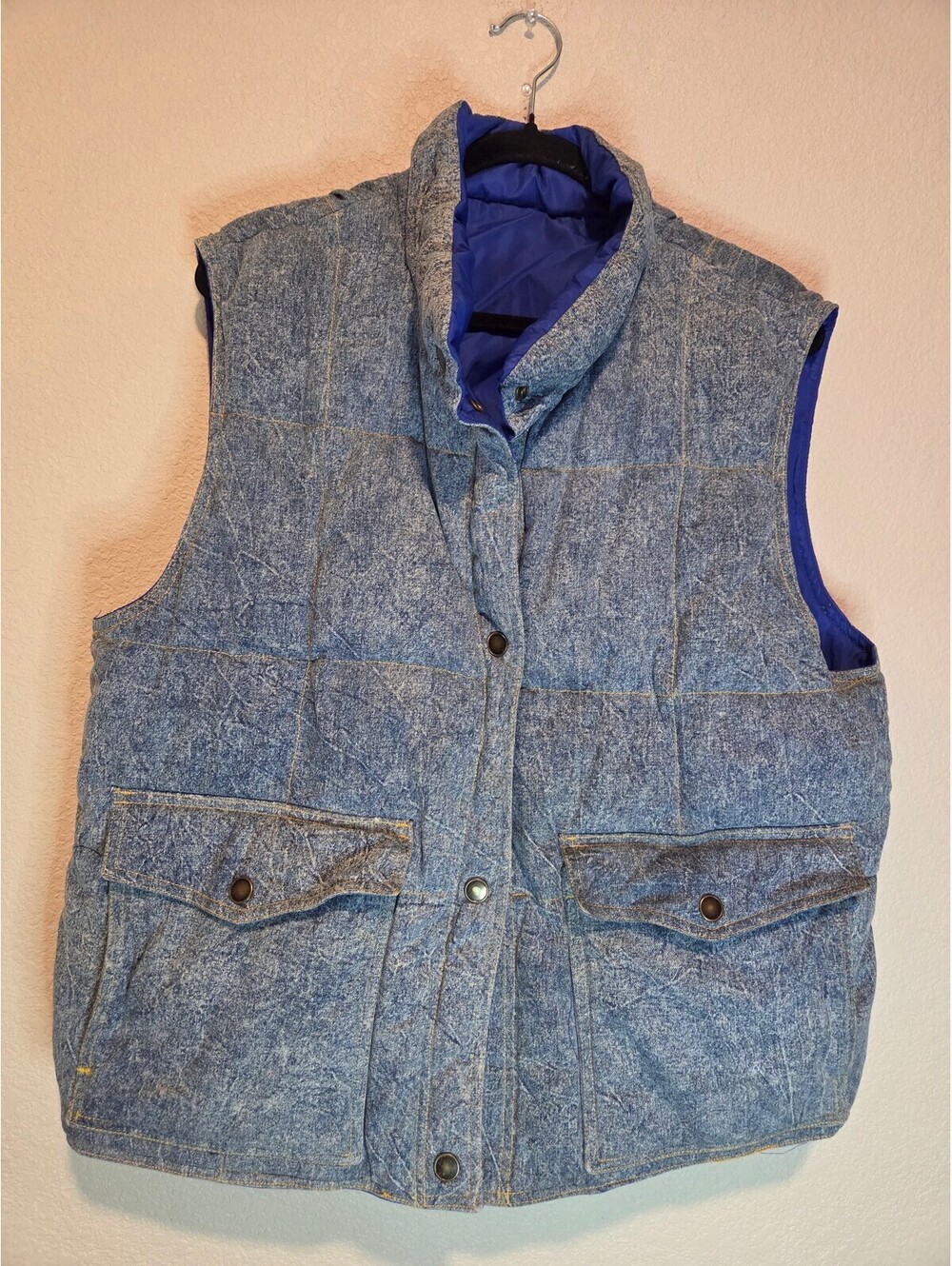 Vintage Reversible Denim Look and Bright Blue Quilted Puffer Vest